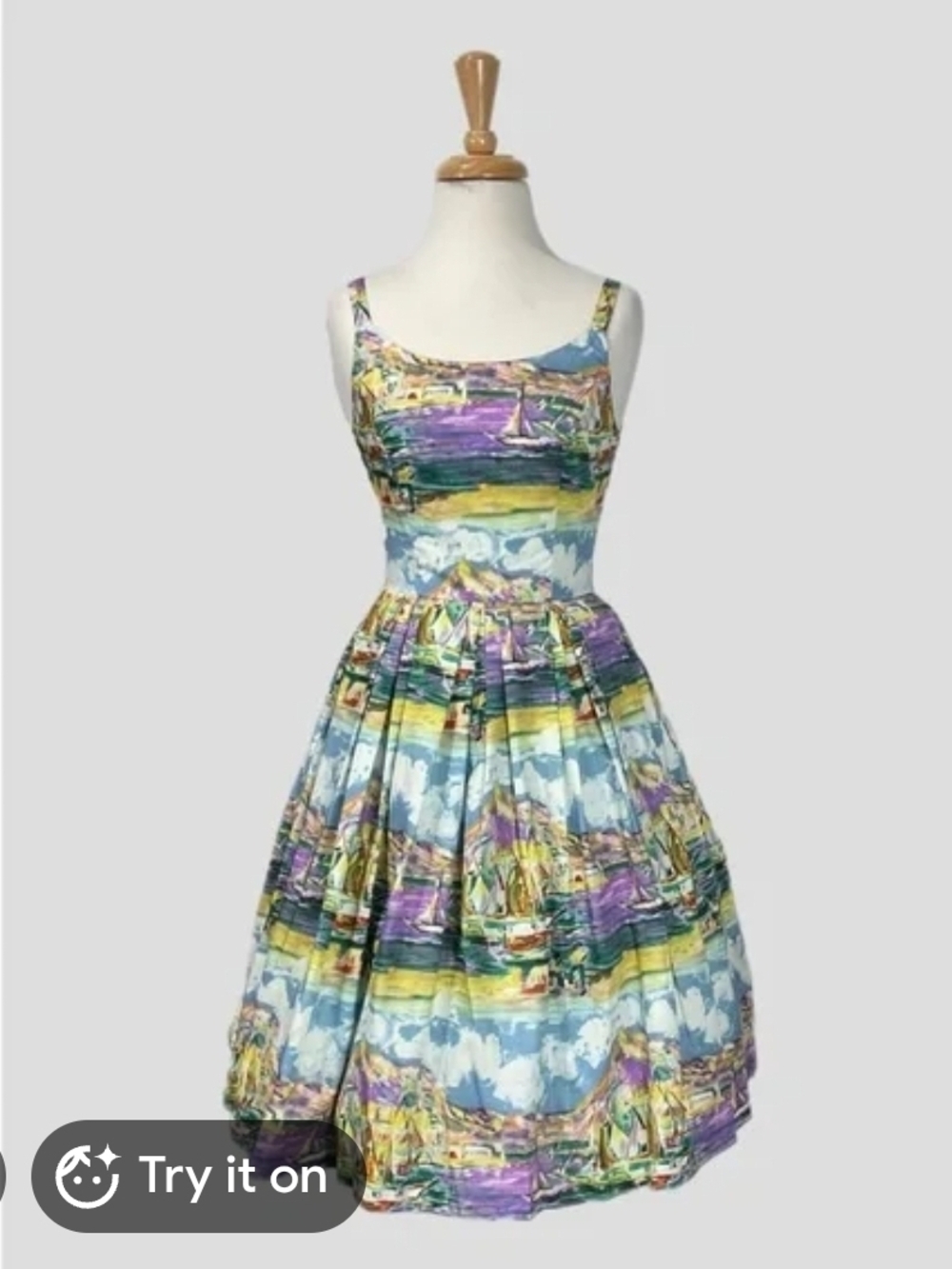 Retrospec'd Painted Scenery Fit-and-Flare Midi Dress - Size 16